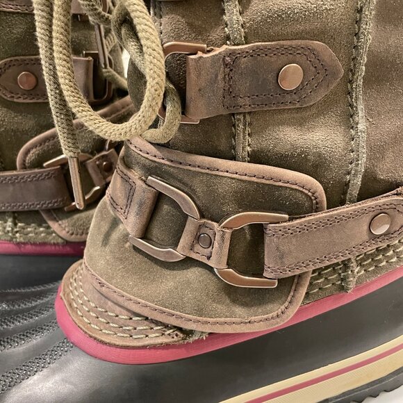 SOREL "Joan of Arctic Premium" Waterproof Boot Olive/Black/Multi Women Size 7.5 - Picture 11 of 16